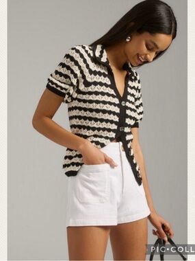 Anthropologie Maeve Striped Crochet Sweater Knit Cardigan Top (Price Firm)